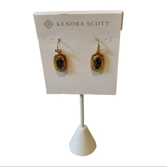 Kendra Scott Vintage Gold & Black Pyrite Small Drop Earrings. - Picture 6 of 6